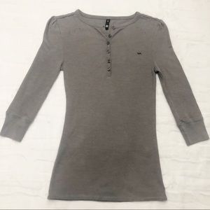 RVCA Grey 3/4 Long Sleeve thermal Henley Top